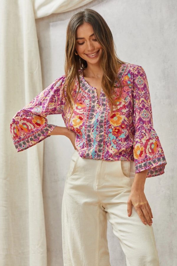 Hazel Blues® |  Print Embroidery Tunic Top For Sale - Image 5