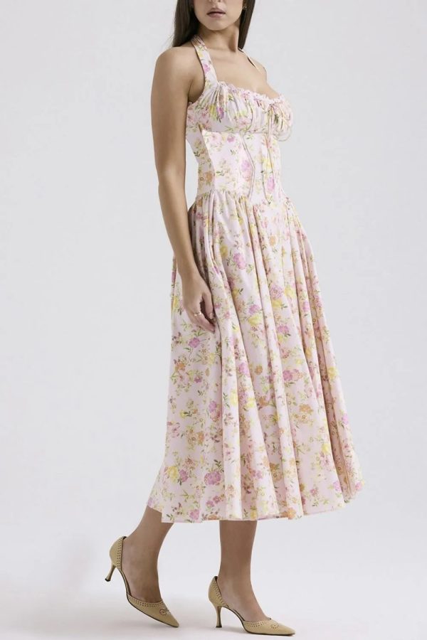 Hazel Blues® |  Lace Detail Floral Halter Neck Midi Dress Supply - Image 4