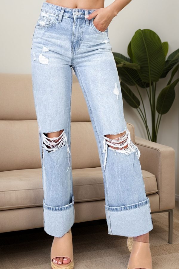 Hazel Blues® |  Distressed High Waist Jeans with Pockets For Cheap