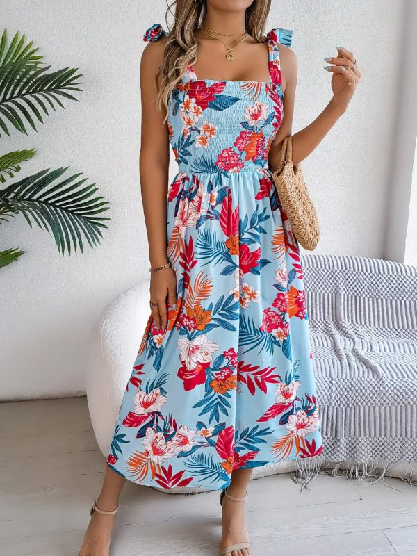 Hazel Blues® |  Smocked Floral Tie Shoulder Midi Dress Cheap