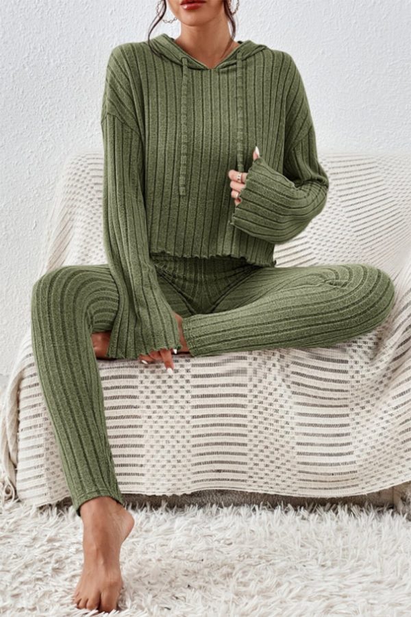 Hazel Blues® |  Lettuce Hem Dropped Shoulder Hooded Top and Pants Set Fashion - Image 4