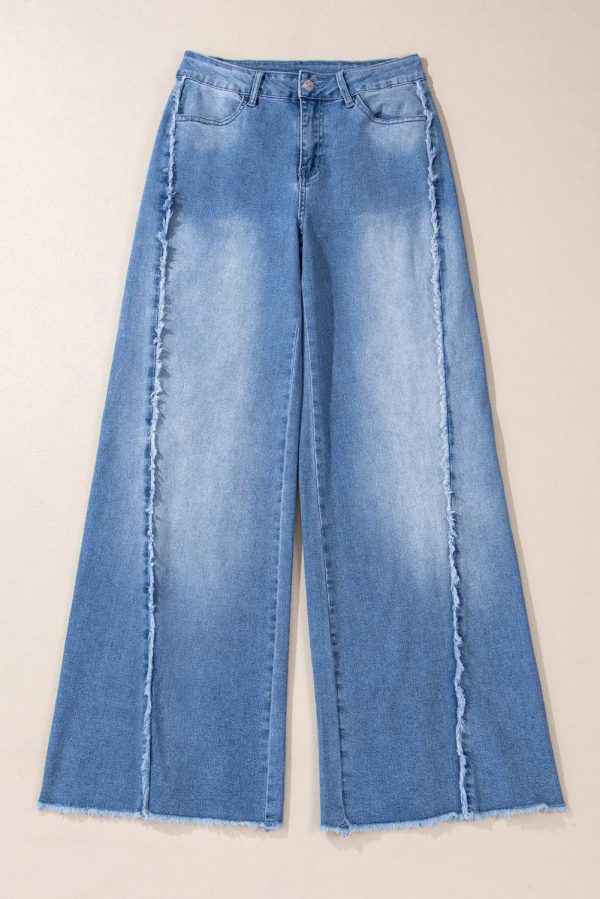 Hazel Blues® |  Raw Hem Wide Leg Jeans with Pockets Discount - Image 3