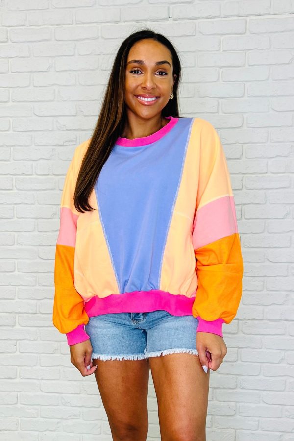Hazel Blues® |  Blockbuster Color Block Pullover in Muted For Cheap