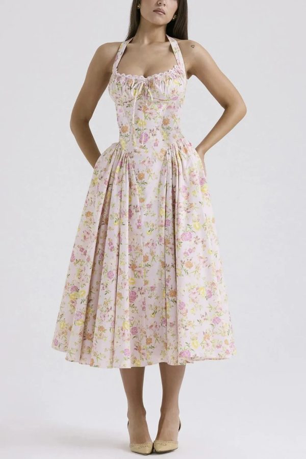 Hazel Blues® |  Lace Detail Floral Halter Neck Midi Dress Supply - Image 2