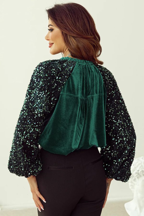 Hazel Blues® |  Sequin Notched Long Sleeve Blouse Hot on Sale - Image 2