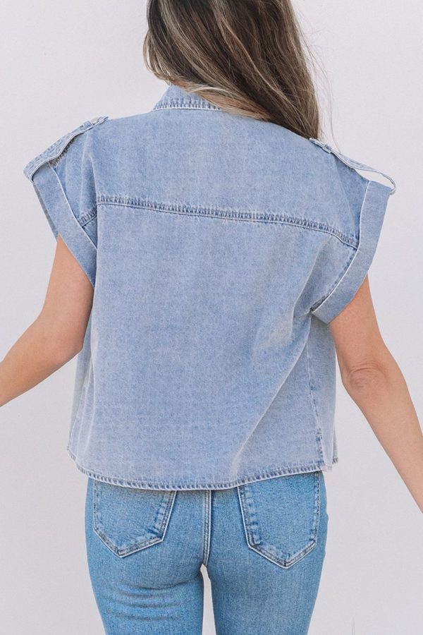 Hazel Blues® |  Snap Down Cap Sleeve Denim Top For Discount - Image 3
