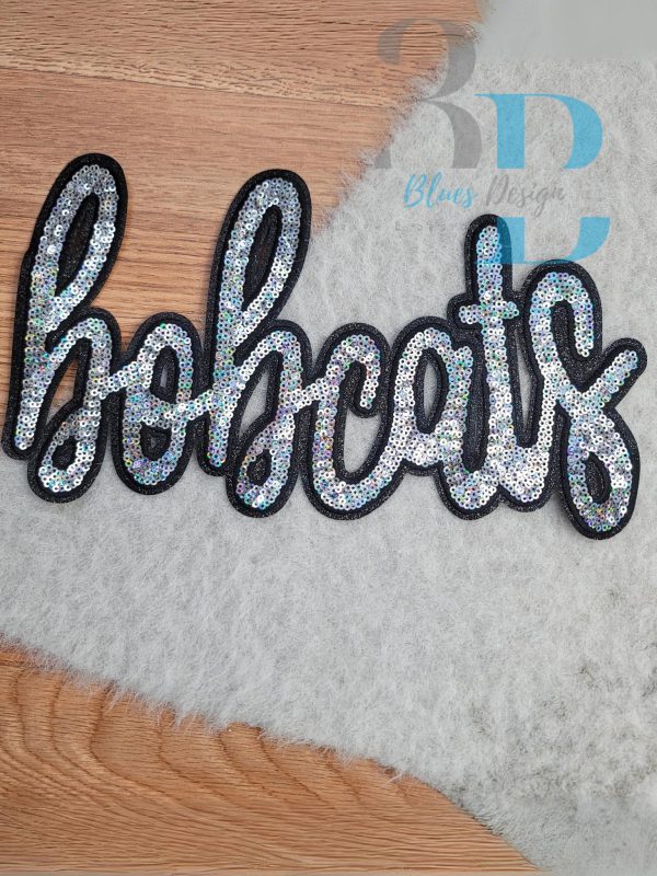 3Blues Designs | Bobcats Script Black & Silver Sequin Iron-on Patch Discount - Image 2