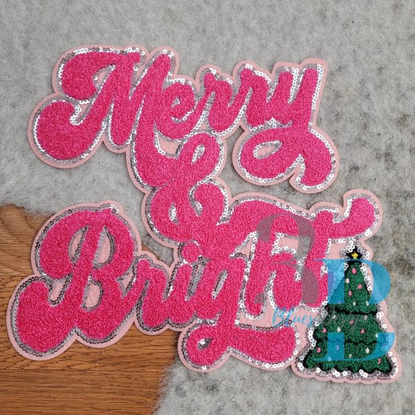 Hazel Blues® |  Merry and Bright: Silver Sequins Script Iron-on Patch Discount