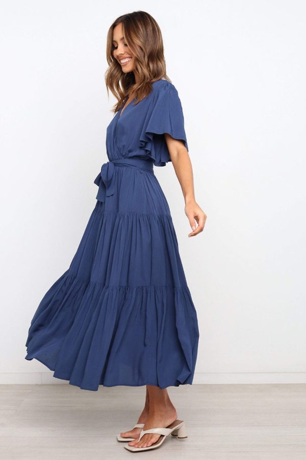 Hazel Blues® |  Front Tie Short Sleeve Tiered Midi Dress Supply