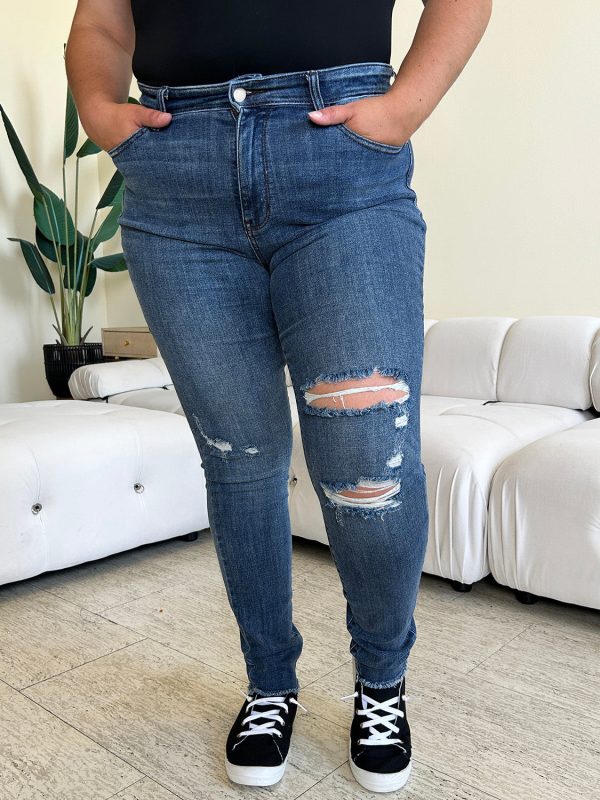Hazel Blues® |  Judy Blue High Waist Distressed Skinny Jeans For Sale - Image 4