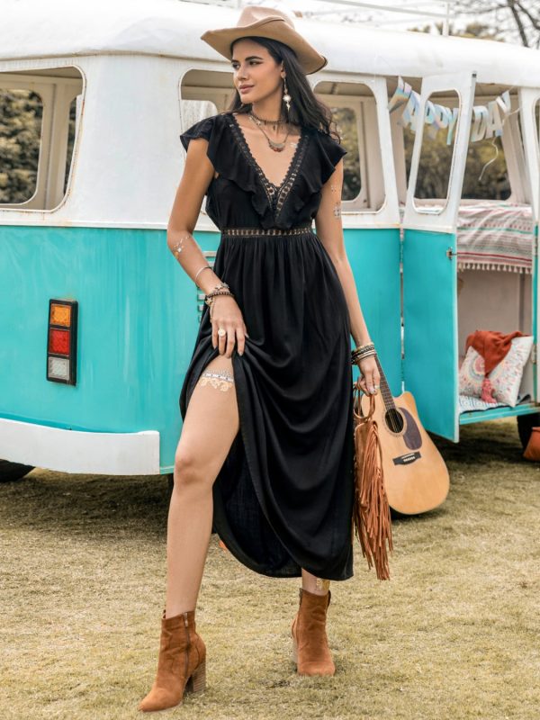 Hazel Blues® |  Lace Detail Plunge Cap Sleeve Midi Dress Sale - Image 3