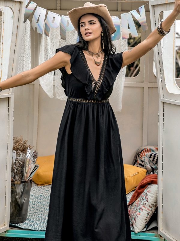 Hazel Blues® |  Lace Detail Plunge Cap Sleeve Midi Dress Sale - Image 5