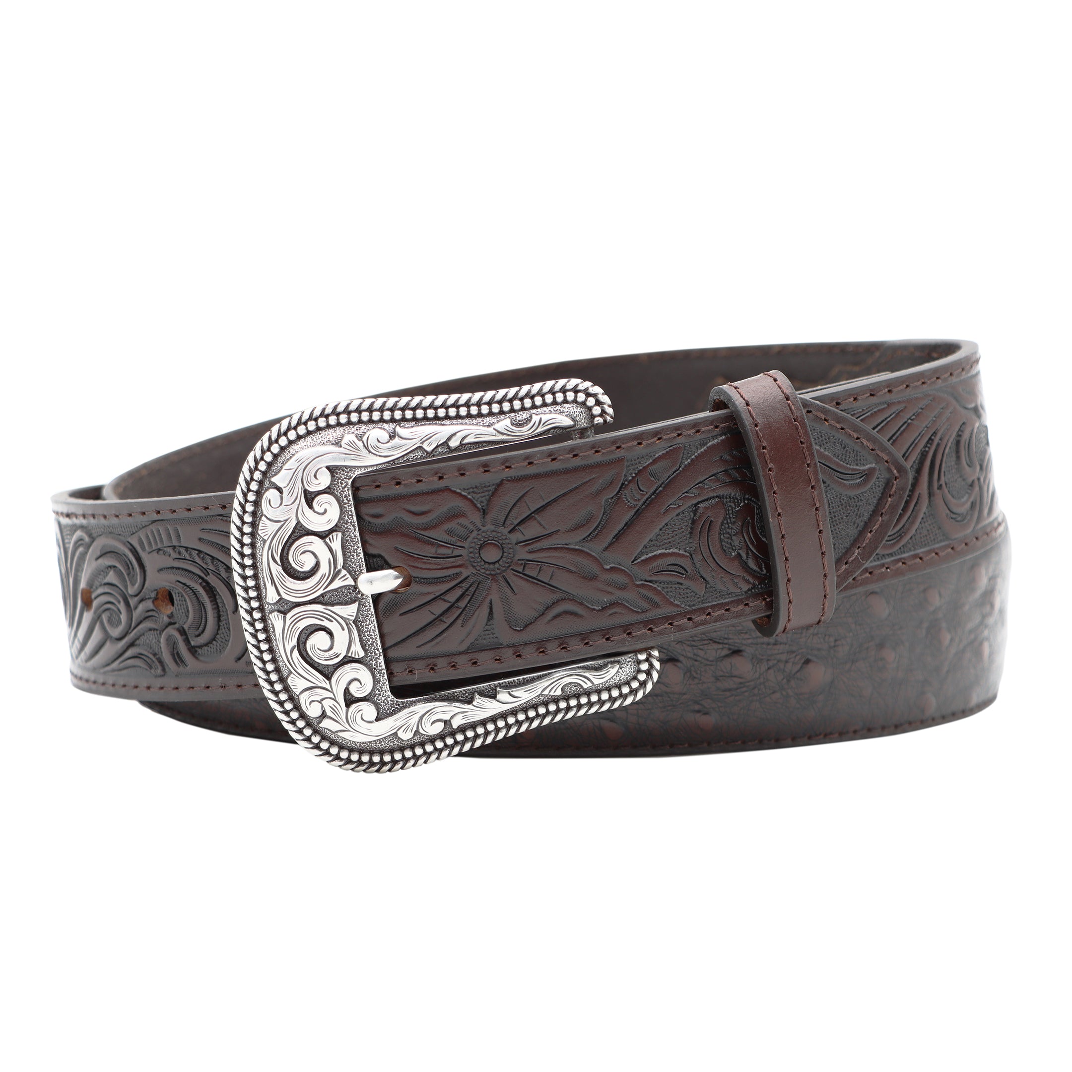 1 1 2  Exotic Ostrich Print with Tooled Billets Belt Online Sale